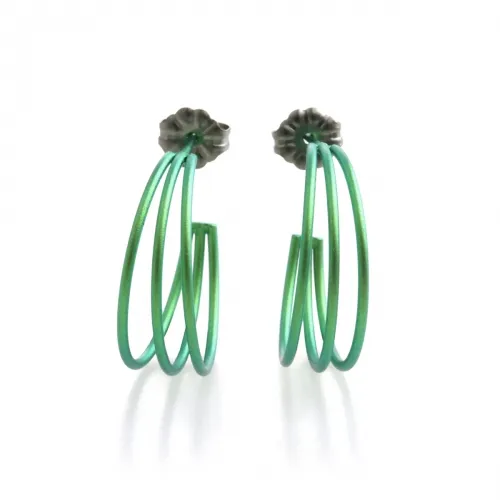 Three Strand Green Hoop Earrings